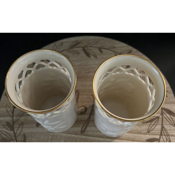 Lenox Special Collection Rose Floral Pierced Hearts 6" Vase Gold Trim Lot of 2 - Picture 9 of 9